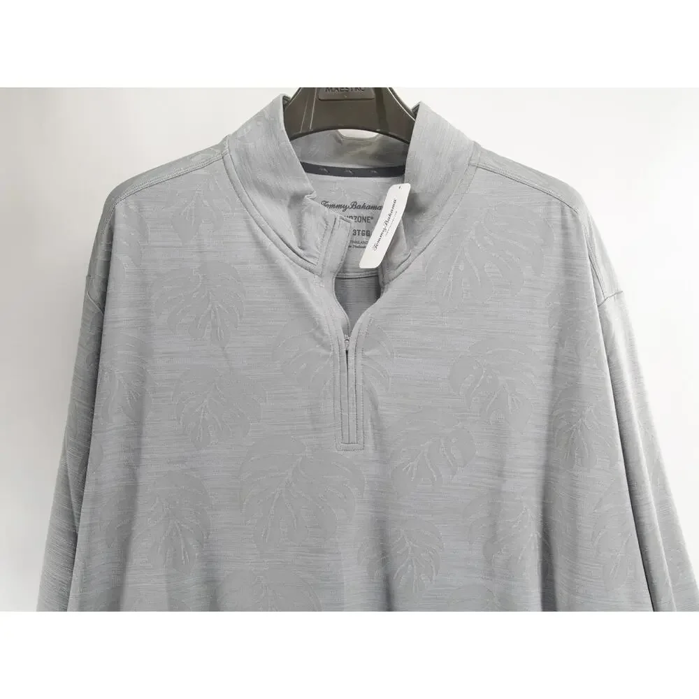 NWT Tommy Bahama Men 3XLBMonstera Fade IslandZone 1/2Zip Pullover Ultimate Gray